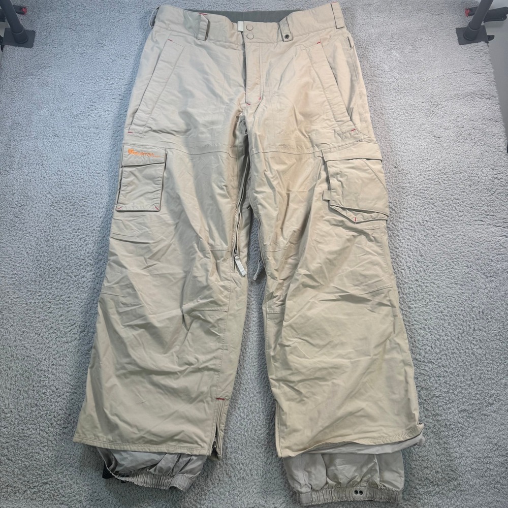 Burton Mens Beige Cargo Snowboard Pants Baggy Winter Ski Techwear Size L 35x29